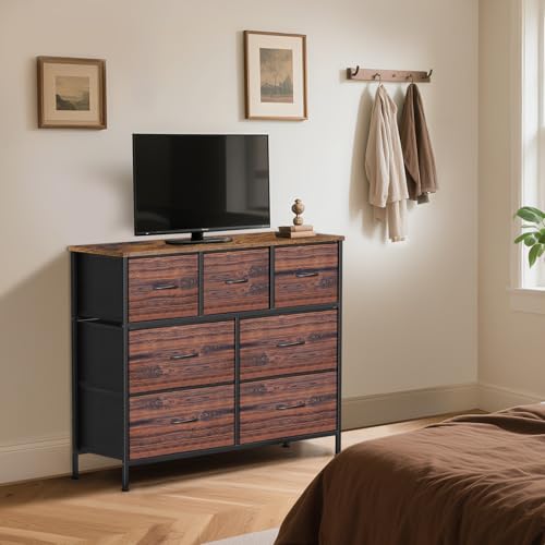 9 Drawer Dresser for Bedroom, Charcoal Black Fabric Storage Chest K84969