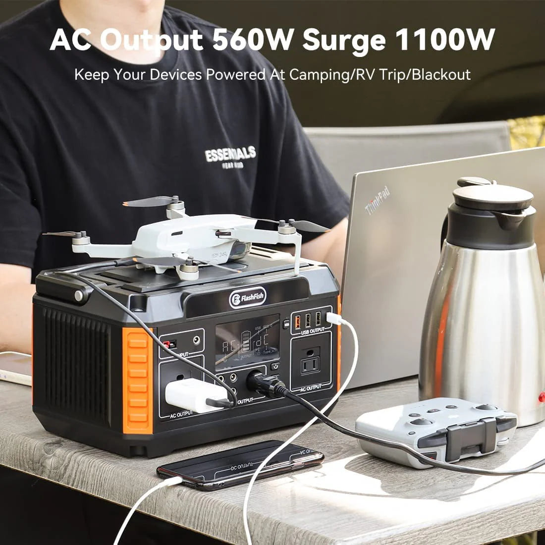 Flashfish 560W Portable Power Station 520Wh Solar Generator Y575