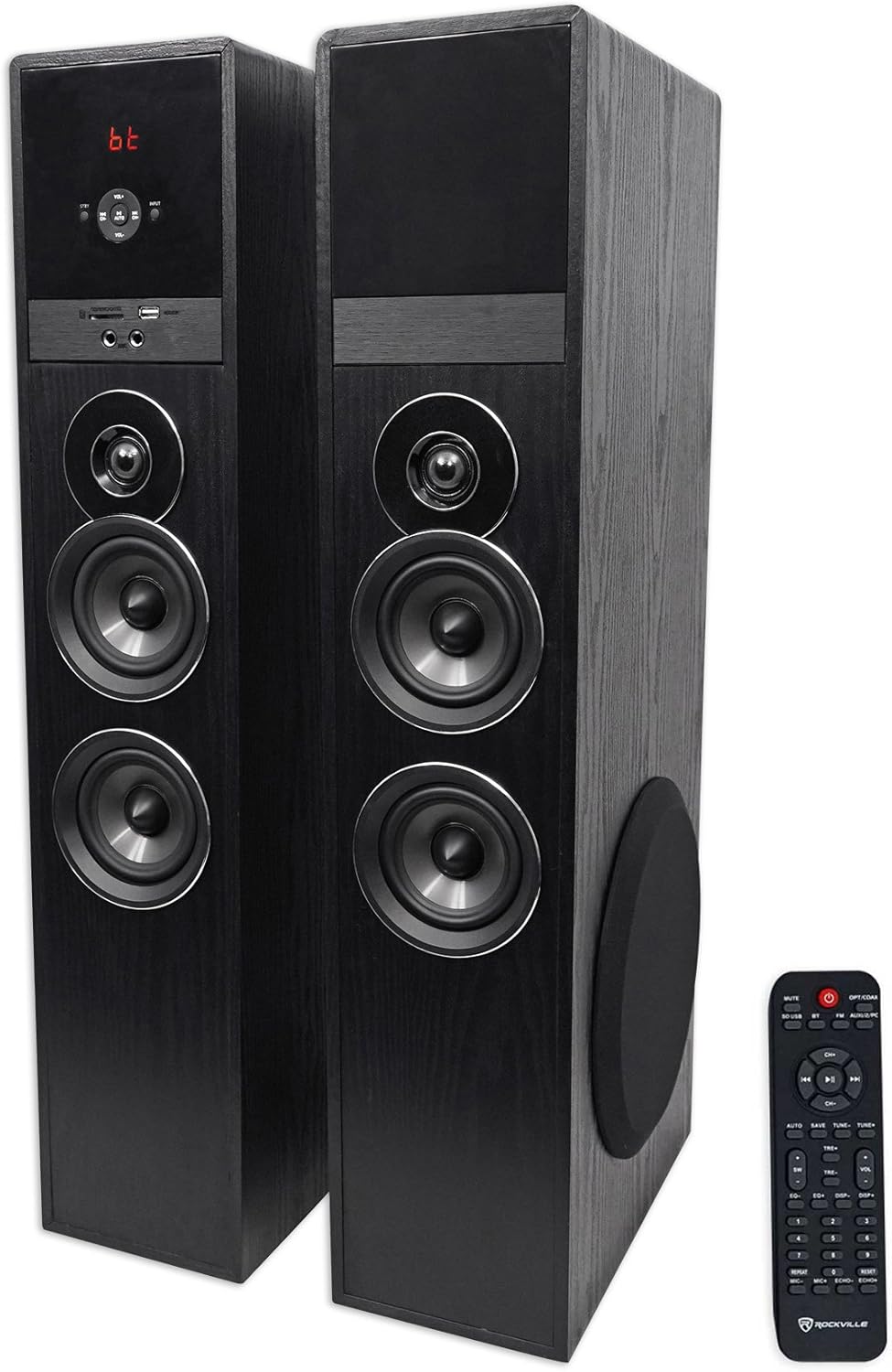 Rockville TM80C Cherry Powered Home Theater Tower Speakers 8" Sub/Bluetooth/USB