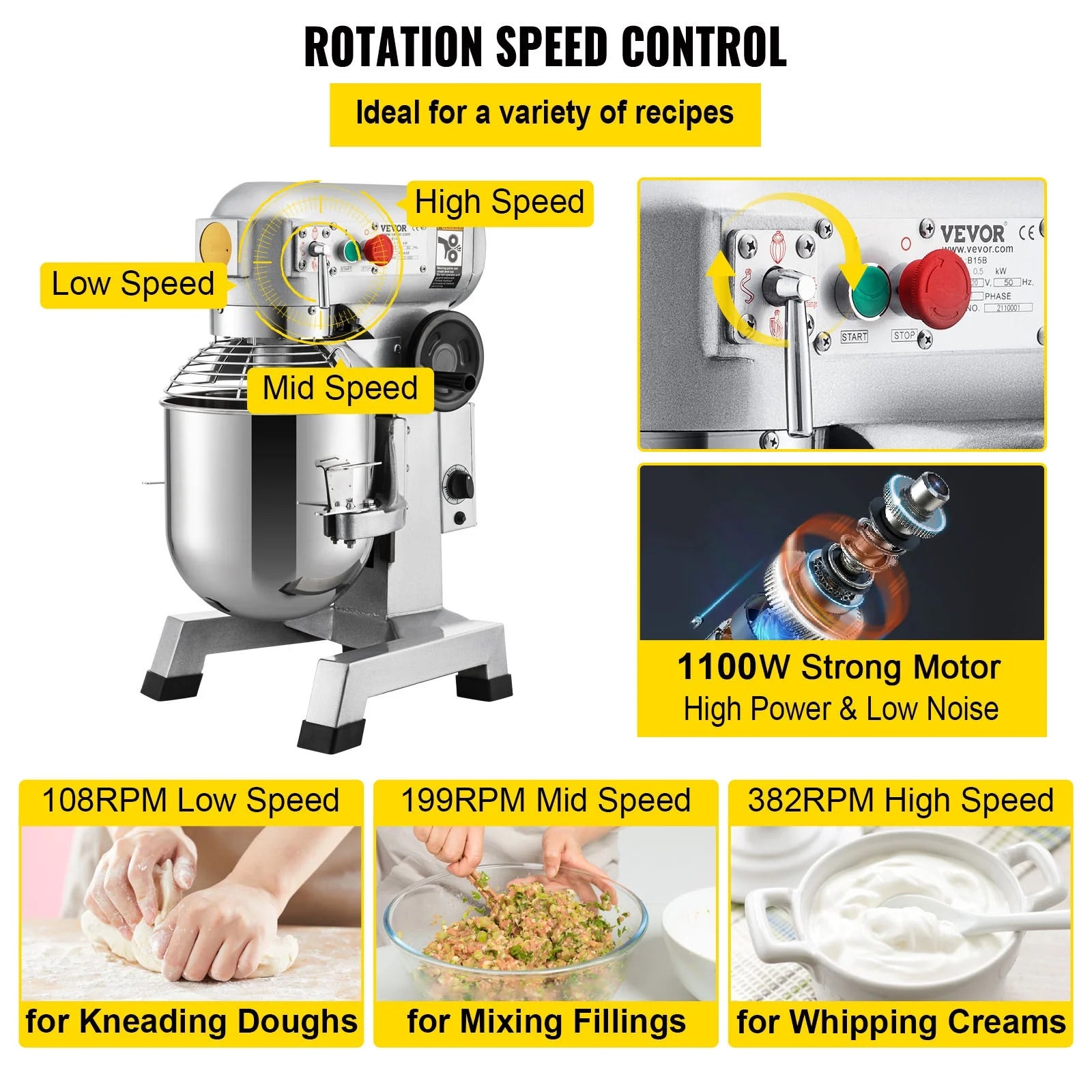 BENTISM Commercial Electric Food Mixer 30Qt 1100W I783
