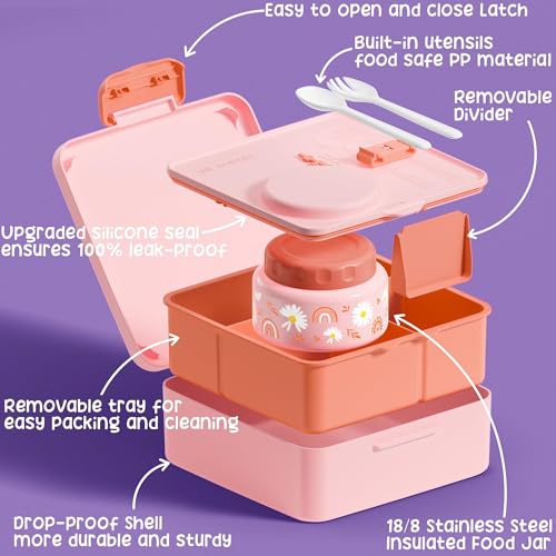 Fimibuke Bento Box for Kids with Thermos, 3-4 Compartment, Leakproof, BPA-Free L195