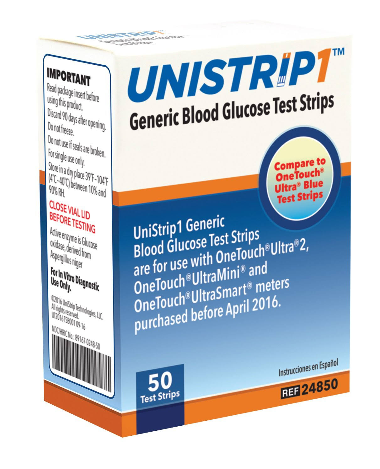 Unistrip Blood Glucose Test Strips; Case of 1200