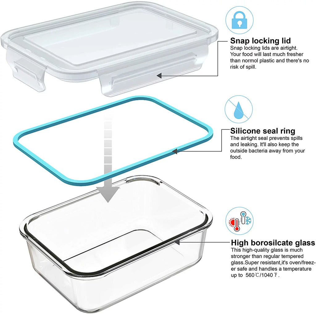 AILTEC Glass Food Storage Containers with Lids, 9-Pack U3511