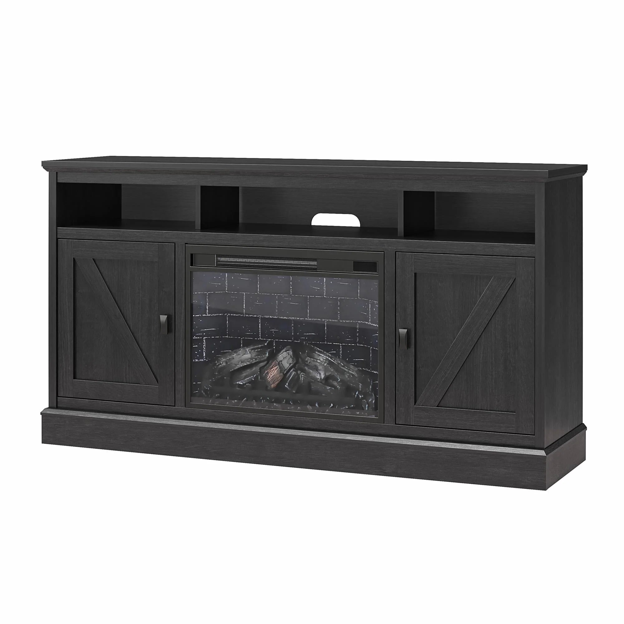 Ameriwood Home Ashton Lane Electric Fireplace TV Stand for TVs up to 65, Black Oak D206311