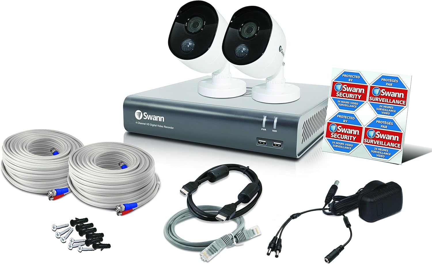 Swann Home Security Camera System 4 Channel 2 Cameras Wired CCTV 1080p HD DVR 1TB HDD S2592