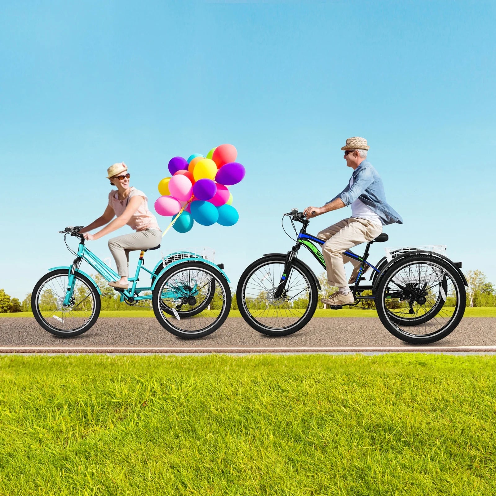 Slsy Mountain Tricycle for Adults, 7 Speed Three Wheel Bike with Cargo Basket I576