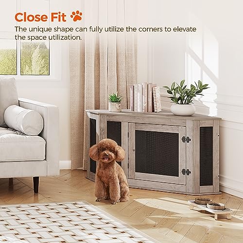 Corner Dog Crate Furniture Wooden Kennel End Table for Small Medium Dogs Greige and Black V3428