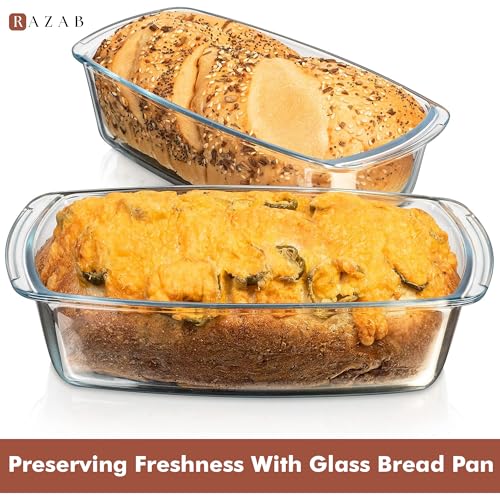 Razab Glass Loaf Pan with Lids, 7.6 Cups, Set of 2, Oven and Microwave Safe Z2943