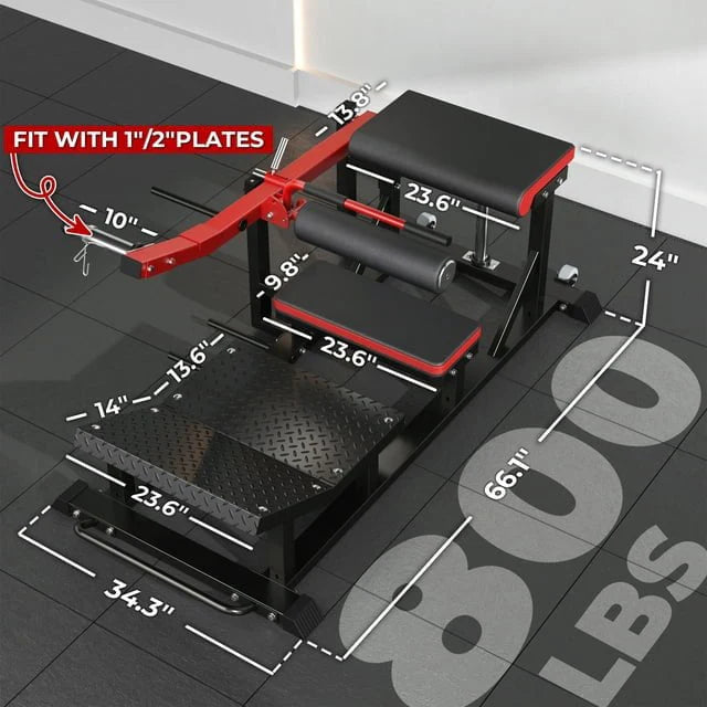 syedee Glute Bridge Machine, Heavy Duty Plate-Loaded Hip Thrust, Red J397479