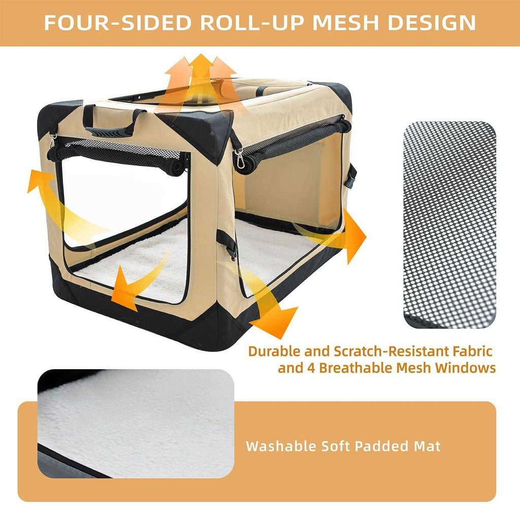 Pettycare Collapsible Dog Crate 4-Door Foldable Soft Kennel with Chew Proof Mesh G707