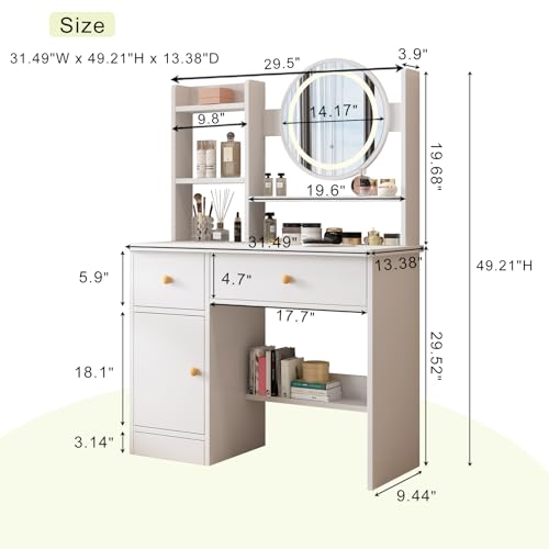 Vanity Desk with Mirror and Lights, 3 Lighting Modes, White T175312