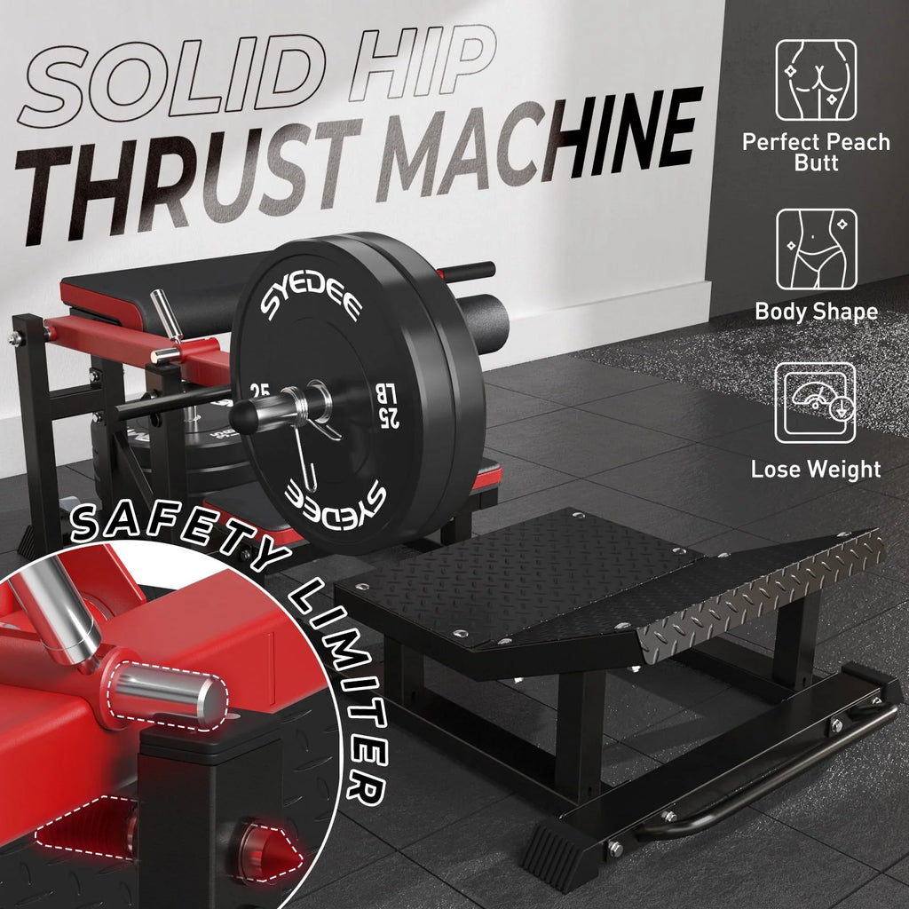 syedee Glute Bridge Machine, Heavy Duty Plate-Loaded Hip Thrust, Red J397479