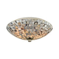 Bailey Street Home Two Light Geometric Style Flush Mount with Gray Capiz Shells Satin Nickel