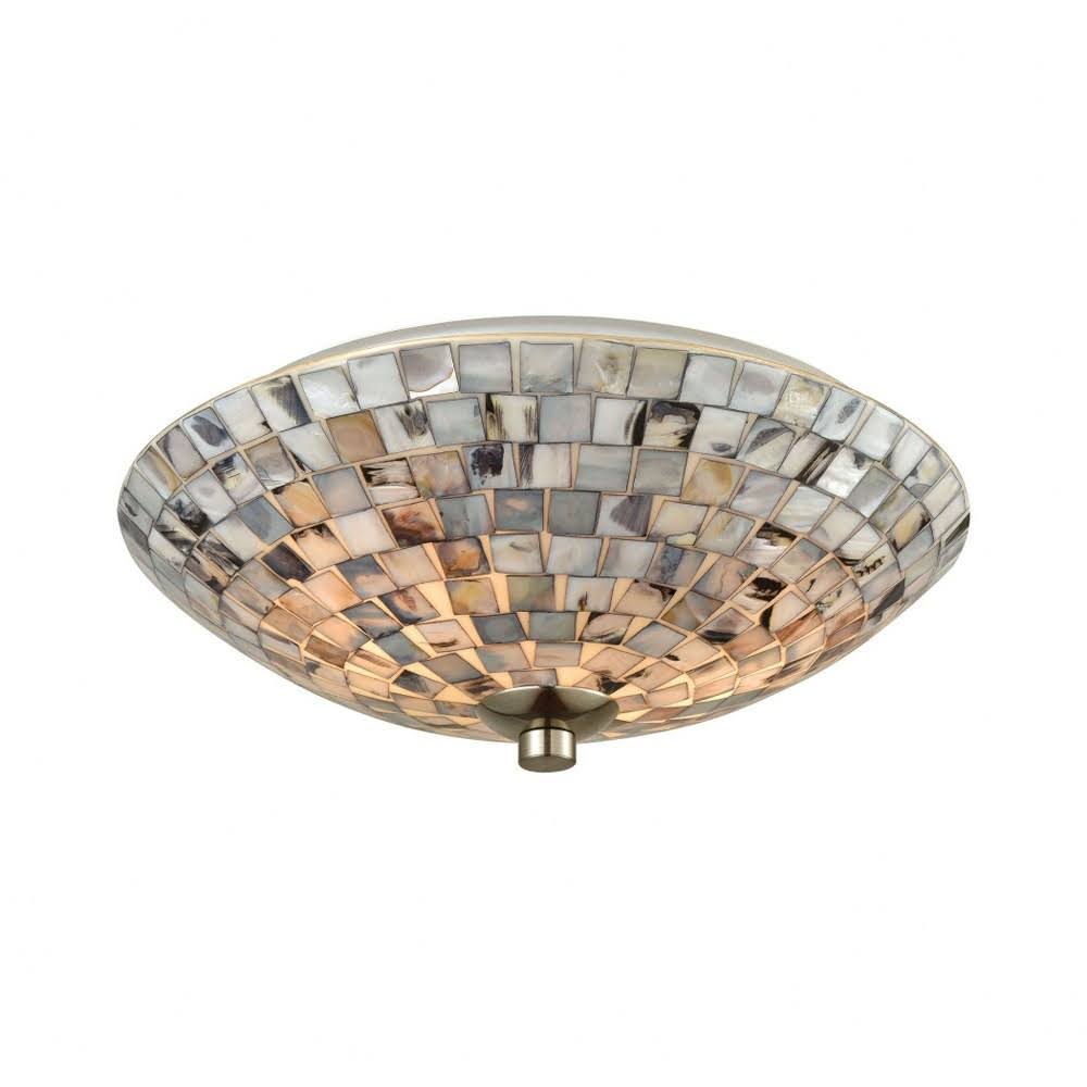 Bailey Street Home Two Light Geometric Style Flush Mount with Gray Capiz Shells Satin Nickel