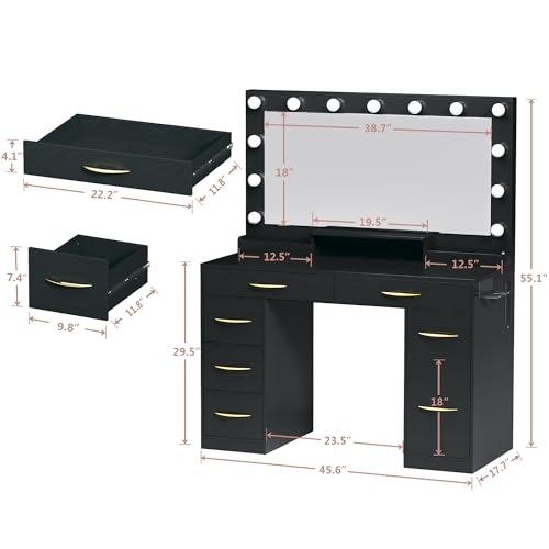 White Vanity Desk with Lights and Large Mirror F430