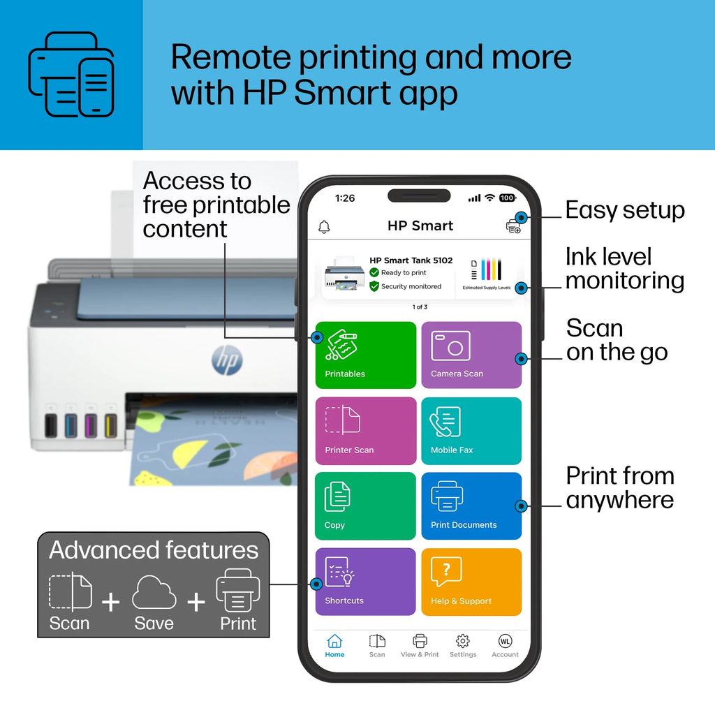 HP Smart Tank 5102 Wireless All-in-One Color Inkjet Printer S79117