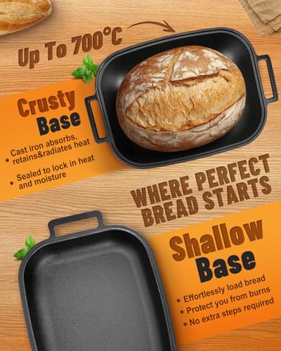 Cloche Loaf Dutch Oven, Pre-Seasoned, 9.5QT, Cast Iron Bread Pan with Lid Q8578
