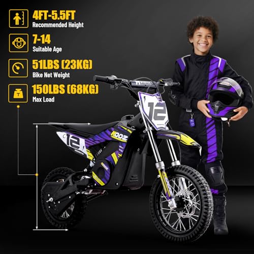 KOOZ HP112E 36V 1000W Electric Dirt Bike for Kids, Purple K601