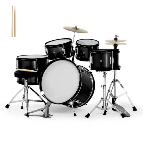 Ktaxon 5-Piece Junior Drum Set with Throne, Pedal & Drumsticks, Black Y61267