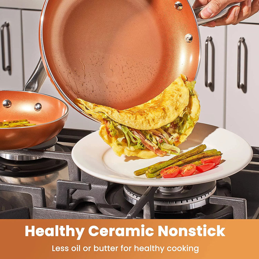 Copper Pots and Pans Set 10 Piece Nonstick Cookware with Ceramic Coating R9697