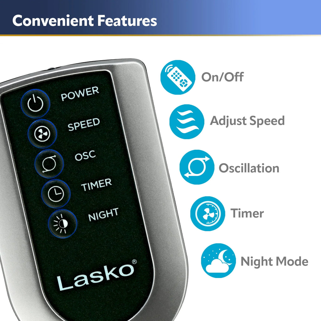 Lasko 42 Wind Curve Tower Fan with Remote, Gray/Brown U59088