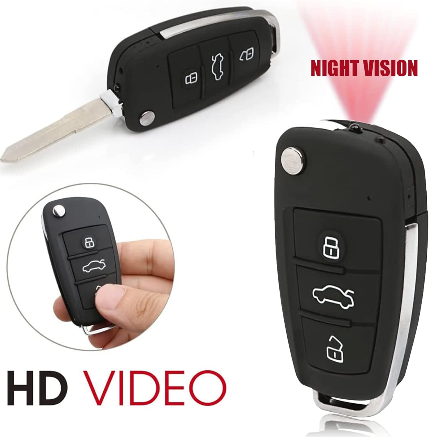 Buloge 32g Car Key Spy Camera with IR Night Vision Motion Detection, 1080P HD, Pack of 2 J448494