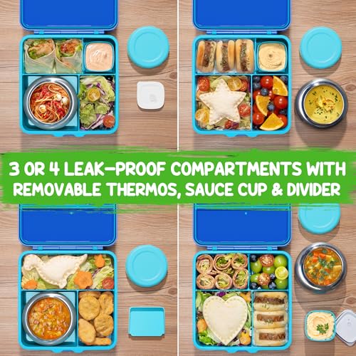Fimibuke Bento Box for Kids with Thermos, 3-4 Compartment, Leakproof, BPA-Free L195
