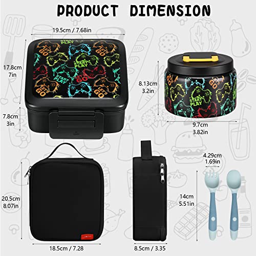 Bento Lunch Box for Kids with 5 Compartments and Thermos, Blue Dinosaur G749