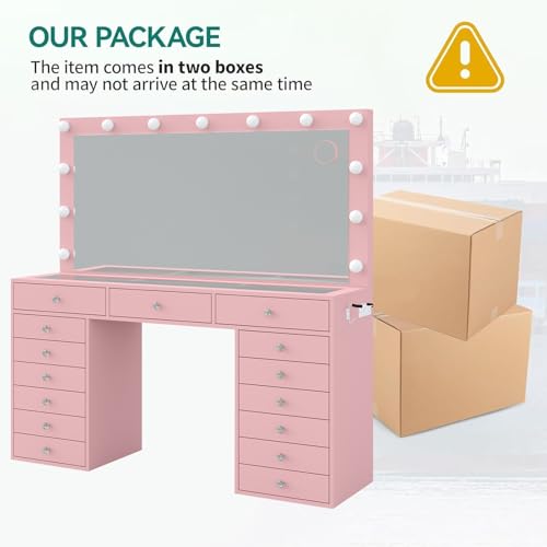 55" Vanity Desk with Charging Station and Lighted Mirror, Black Z765