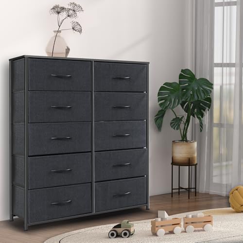 9 Drawer Dresser for Bedroom, Charcoal Black Fabric Storage Chest K84969