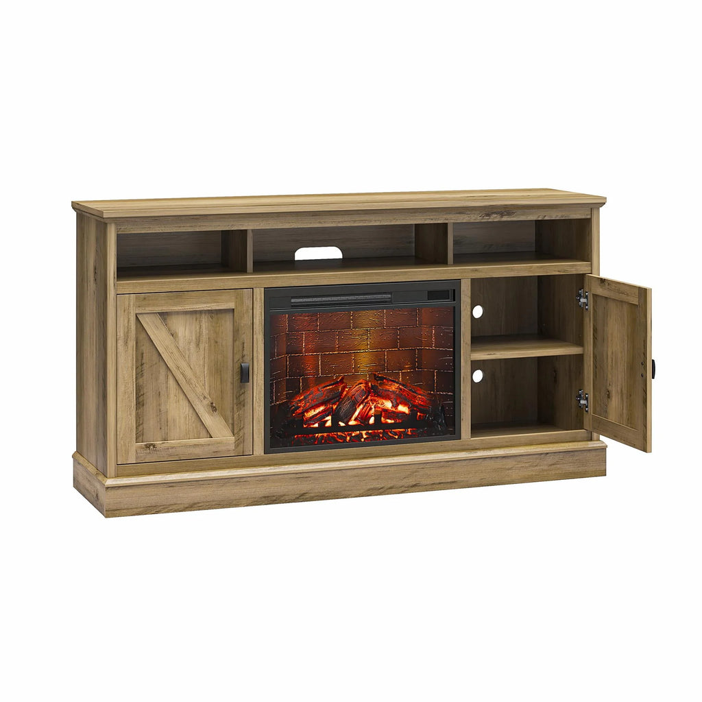 Ameriwood Home Ashton Lane Electric Fireplace TV Stand for TVs up to 65, Black Oak D206311