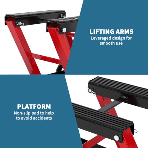 Hydraulic Motorcycle Lift Jack 1500Lb ATV Scissor Lift with Height Adjustment, Red I401623