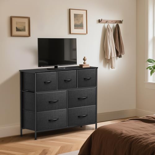 9 Drawer Dresser for Bedroom, Charcoal Black Fabric Storage Chest K84969