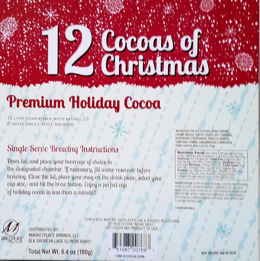 12 Cocoas Of Christmas - 12 K Cups - Holiday Cocoa Gift Set N93747