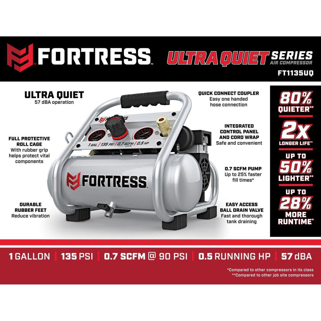 FORTRESS 1 Gallon 135 PSI Ultra Quiet Oil-Free Air Compressor Z232