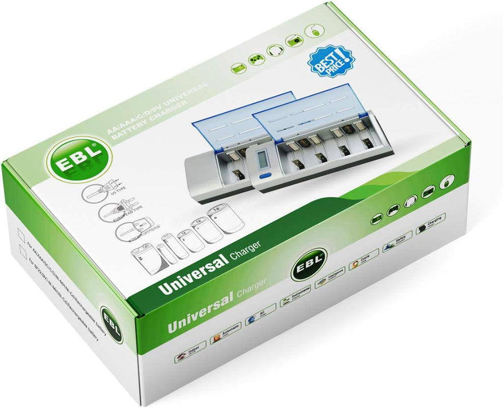 EBL D Cells 10000mAh Rechargeable Batteries with Charger I136563