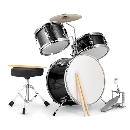 Ktaxon 3-Piece Kids Drum Set with Throne Stool, Pedal & Drumsticks, Black L8657