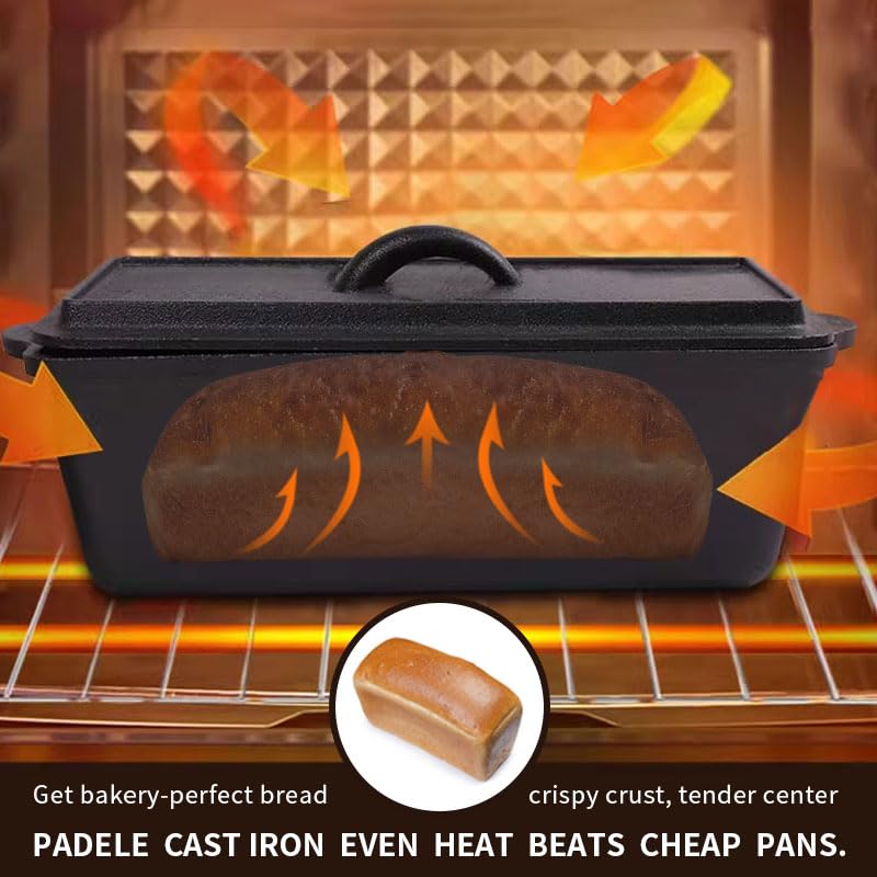 Cast Iron Bread Pan with Lid, 2LB Pullman Loaf Pan, Non-Stick, Dual Handle H7086