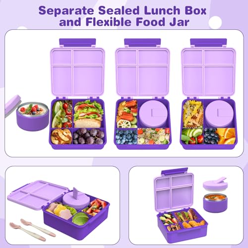 Bento Lunch Box with 8oz Soup Thermo, Kids Leakproof 4 Compartment, Pink B2720