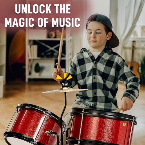 Ktaxon 3-Piece Kids Drum Set with Throne Stool, Pedal & Drumsticks, Black L8657