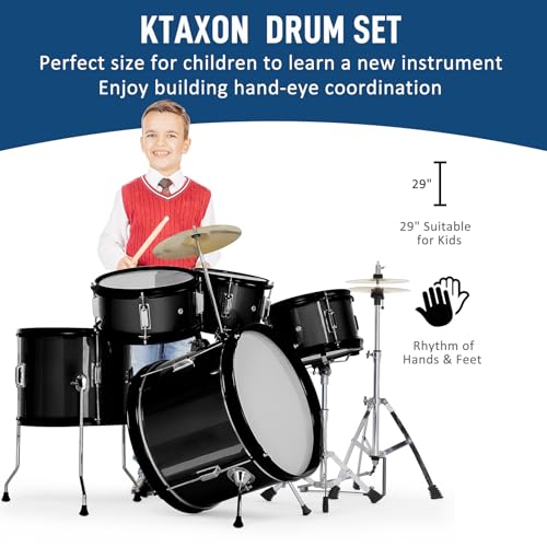 Ktaxon 5-Piece Junior Drum Set with Throne, Pedal & Drumsticks, Black Y61267