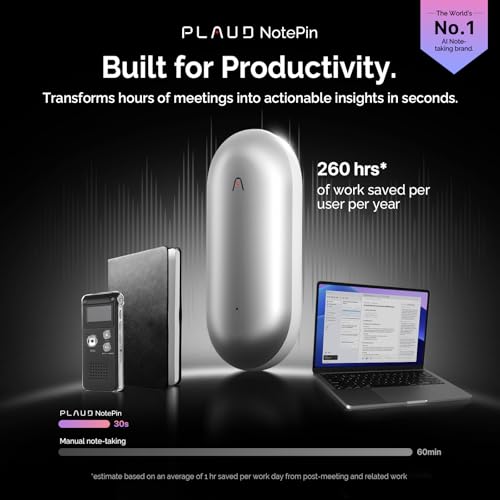 PLAUD NotePin AI Voice Recorder, 64GB, Lunar Silver R2605