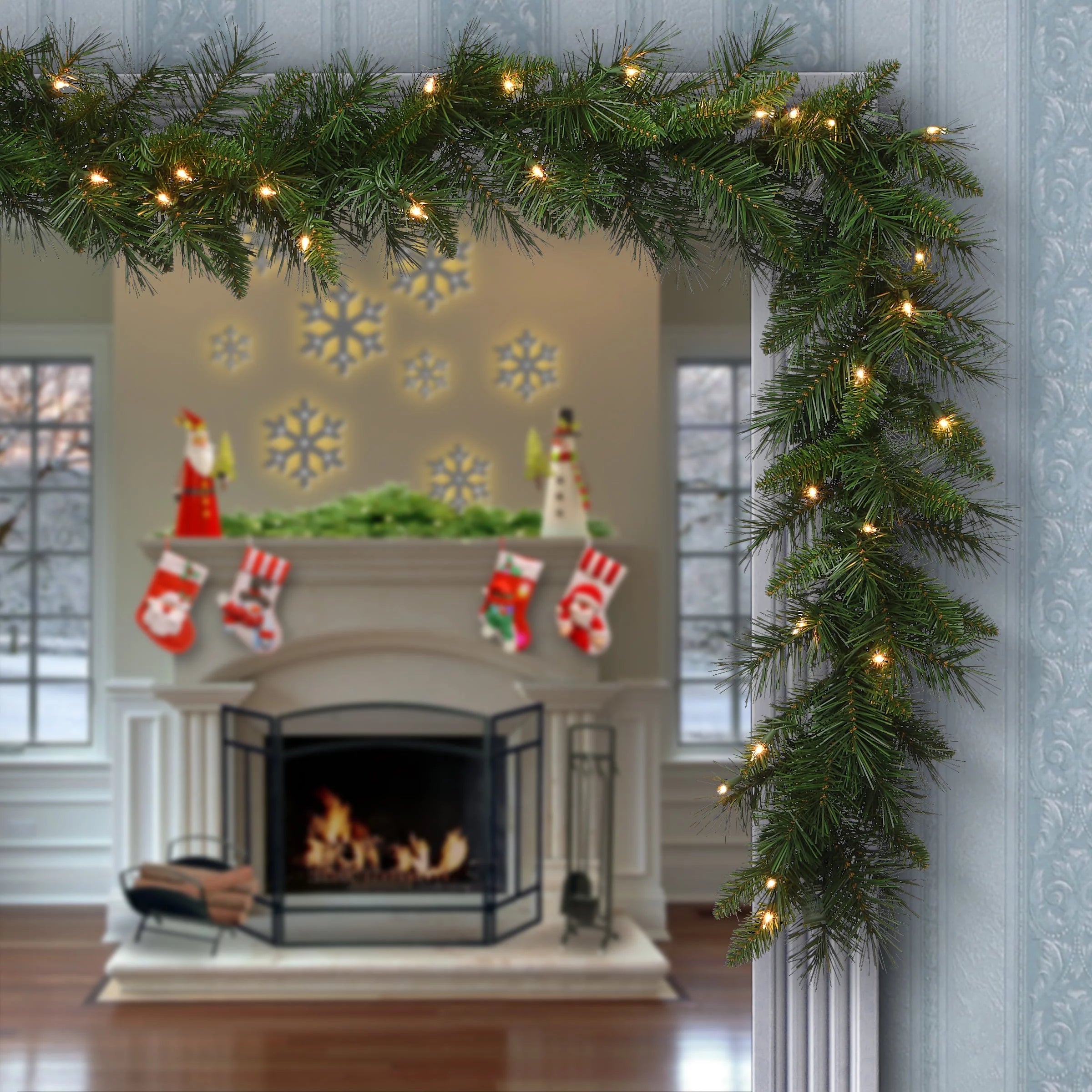 National Tree Company Pre-Lit Artificial Christmas Garland, Green, White Lights, 9 Feet L320264