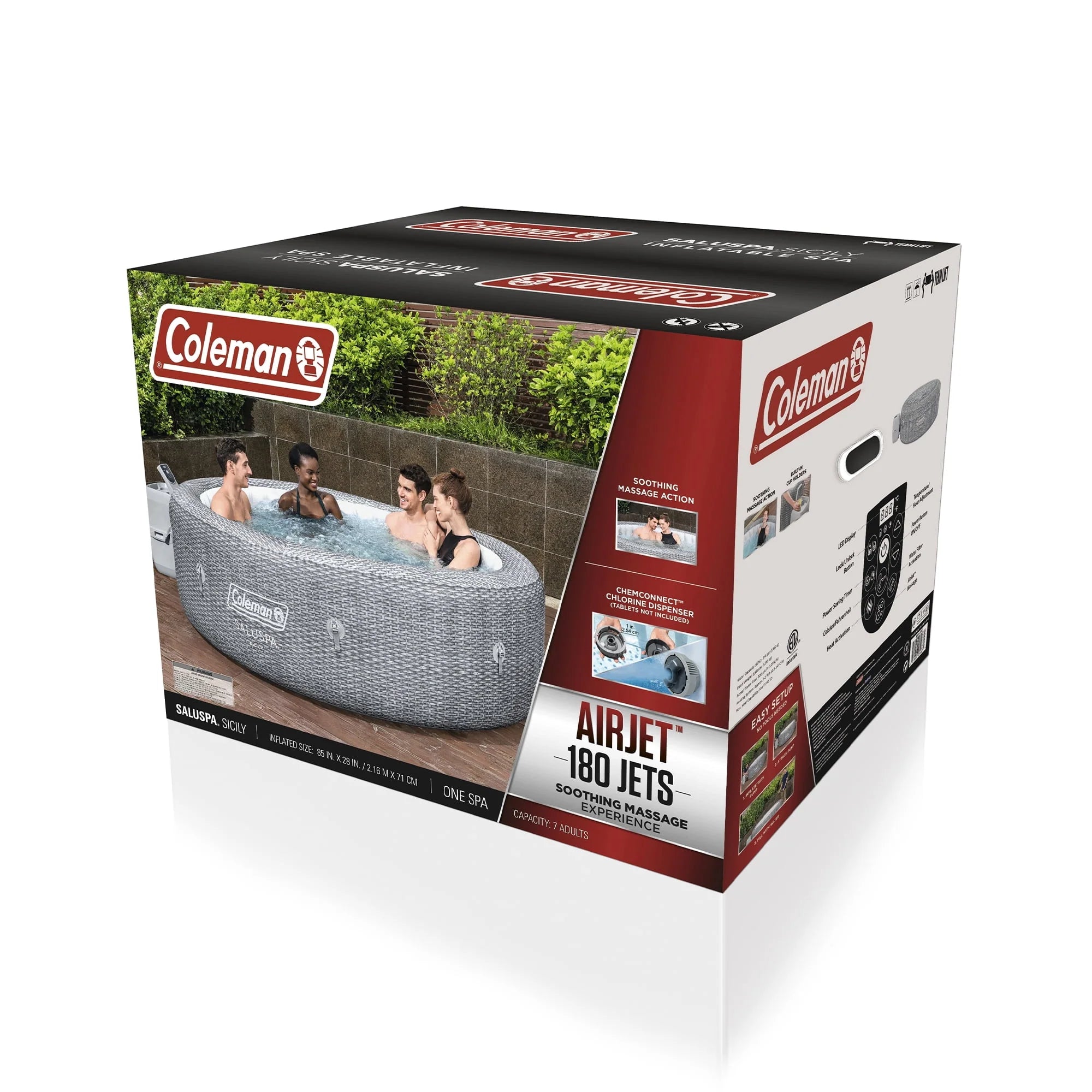 Coleman SaluSpa AirJet Inflatable Round Hot Tub, 60 Jets, Black D46266