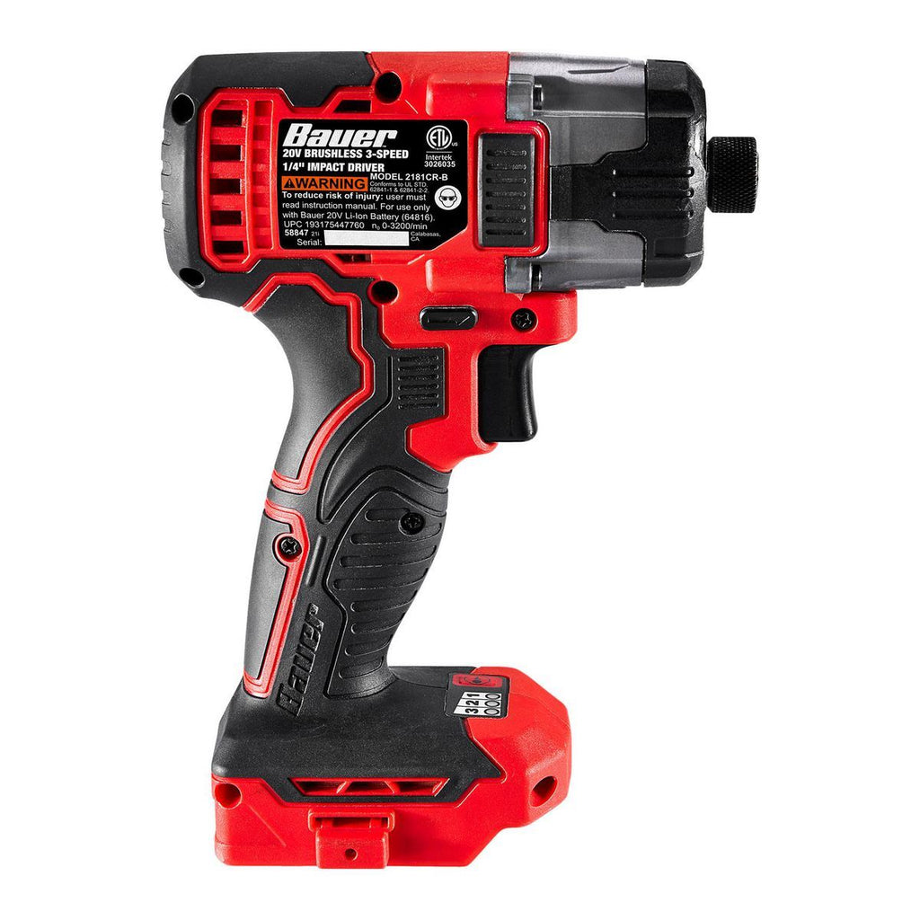 BAUER 20V Brushless Cordless 3-Speed Impact Driver - Tool Only D17063