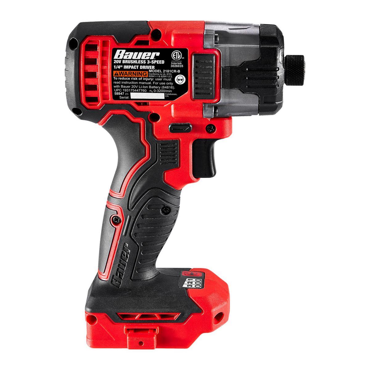BAUER 20V Brushless Cordless 3-Speed Impact Driver - Tool Only D17063