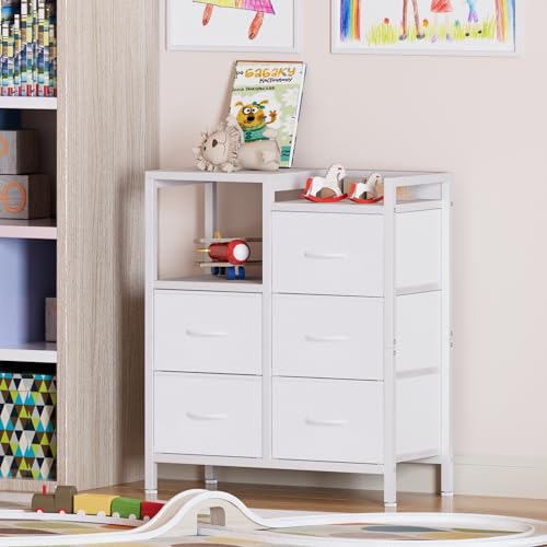 Furnulem 5 Drawer Black Fabric Dresser for Bedroom with Metal Frame D6974