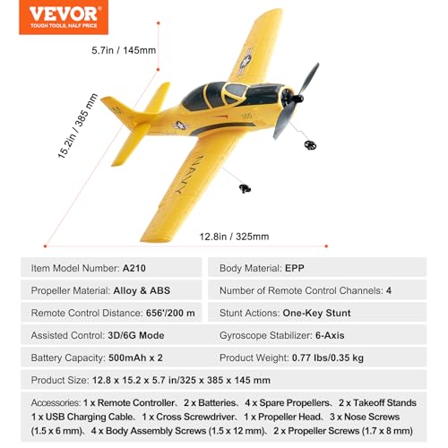 VEVOR RC Plane 2.4GHz 4 Channel T28 Trainer Aircraft with 6-Axis Gyro W54614