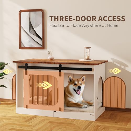 XL Dog Kennel Furniture with Cushion, White Wooden Indoor Pet House S645289
