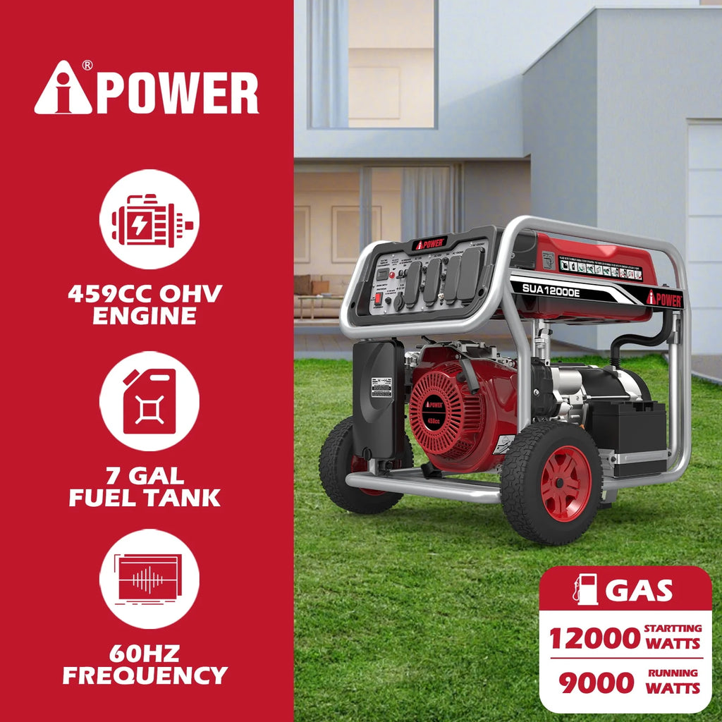 iPower 12000 Watt Portable Gas Generator with Electric Start & Wheel Kit D6242